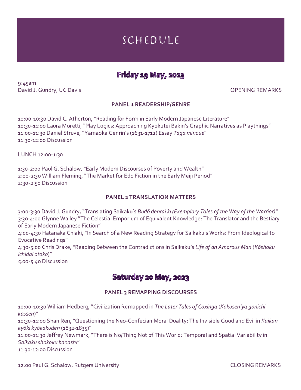 in image of the schedule of events